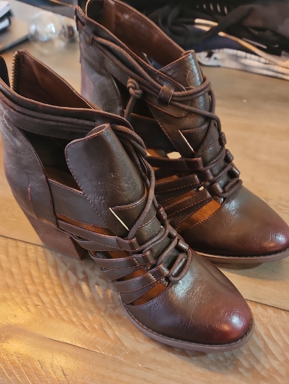 Not Rated Brown Cutout Lace-Up Ankle Booties